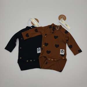 Mini Rodini Basic Wrap Body One Piece in Black and Heart Size Newborn